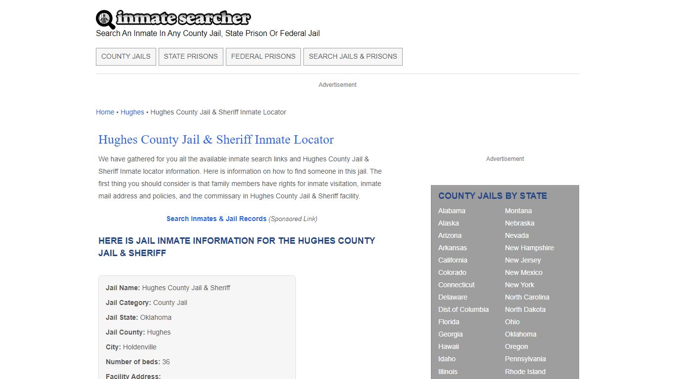 Hughes County Jail & Sheriff Inmate Locator - Inmate Searcher